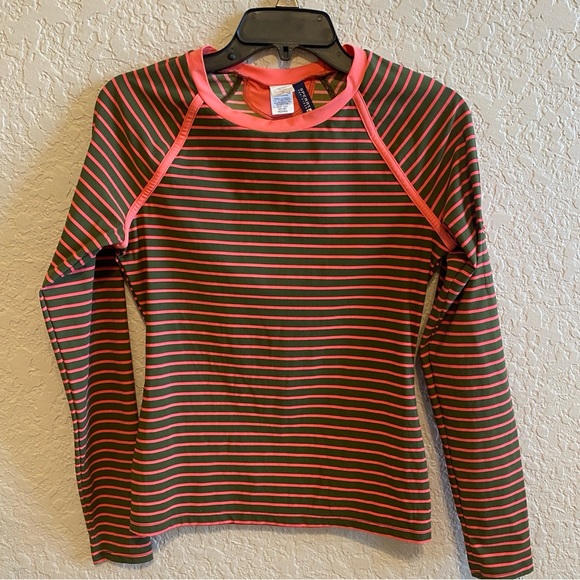 Sperry Top Sider Womens Rash Guard Long sleeve orange/olive stripe - Picture 1 of 4